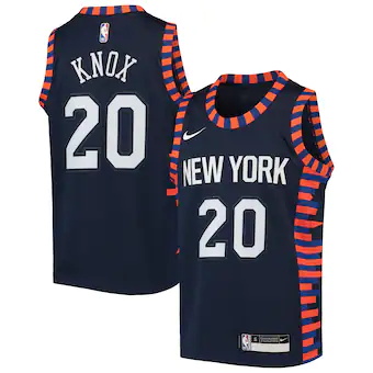 youth nike kevin knox ii navy new york knicks swingman jers-535